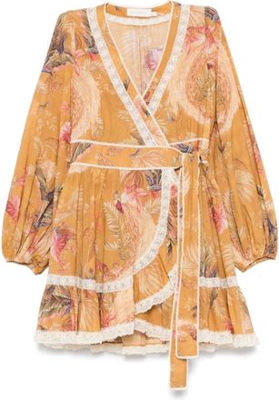 Zimmermann Oker Jurk - Ware Maat - Dames - Wikkelkleedje - Veelkleurig - L - Kleedjes