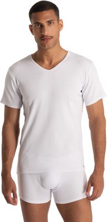 Bruno Banani V-Shirt BRUNO BANANI FINE RIB, Herren, Gr. XXL, weiss (wei&szlig;), Feinripp, Obermaterial: 96% Baumwolle, 4% Elasthan, unifarben, Basic h&uuml;ftbedeckend, V-Au