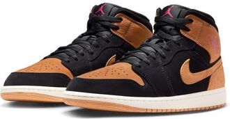 Nike Jordan Air Jordan 1 Mid SE Sneaker in Black/Flax/Varsity Red at Nordstrom, Size 10.5