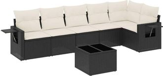 vidaXL Set De Comedor De Jard&iacute;n 7 Pzas Y Cojines Rat&aacute;n Sint&eacute;tico Negro Vidaxl