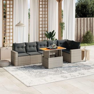vidaXL Vidaxl - Set De Sof&aacute;s De Jard&iacute;n 7 Piezas Con Cojines Rat&aacute;n Pe Gris