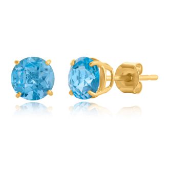 MAX + STONE 10k Yellow or White Gold 6mm Round Checkerboard Cut Gemstone Stud Earrings