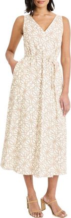 Maggy London Printed Tie Waist Midi Dress in Ivory/Light Brown at Nordstrom, Size 12