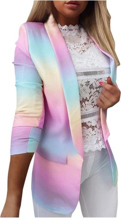 Generic Womens Blazer Elegant Modern Pink - Blazer Jacket Womens Elegant Pink - Tie-Dye Gradient Long Sleeve Blazer Office Casual Blazer Cardigan Sporty Jack 