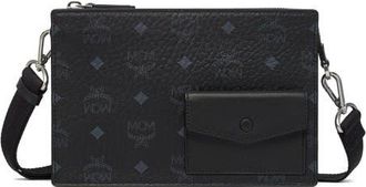 MCM Aren Standing Crossbody Pouch in Visetos in Black at Nordstrom