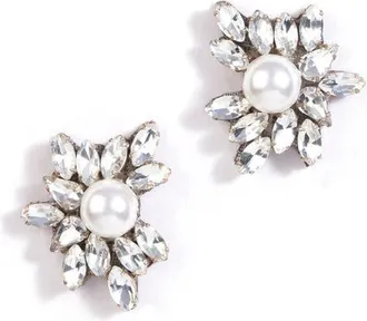 Deepa Gurnani Sahana Imitation Pearl Stud Earrings in Silver at Nordstrom