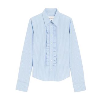 Ami Shirts, female, Blue, Size: 3XS Ruffled Striped Shirt