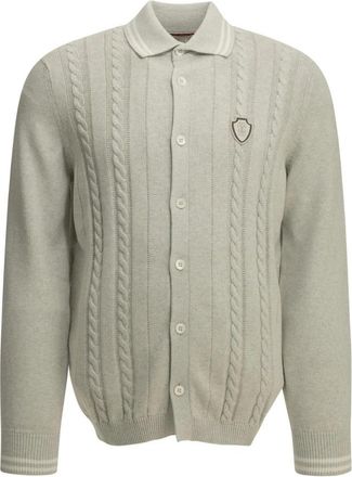 Brunello Cucinelli Kabelgebreide Cardigan met Knopen en Polokraag - Heren - Vesten - Grijs - L - Katoen - Truien & Vesten
