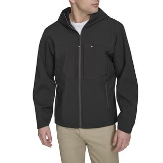 Tommy Hilfiger Mens Softshell Rain Hoody Jacket, Black, M