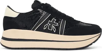 Premiata Grey Fabric Blend Sneakers With Sequin Texture And Suede Accents