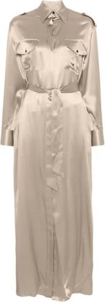 Kiton Bruine Zijden Maxi Jurk Satijnen Afwerking - Dames - Maxi kleedjes - Bruin - S - Satijn - Kleedjes