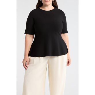 Nordstrom Short Sleeve Peplum Sweater in Black at Nordstrom, Size 1X