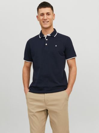 Jack & Jones Poloshirt JACK & JONES JJEPAULOS POLO SS NOOS, Herren, Gr. XXL, blau (navy blazer detail:play), Jersey, Obermaterial: 100% Baumwolle, unifarben, slim 
