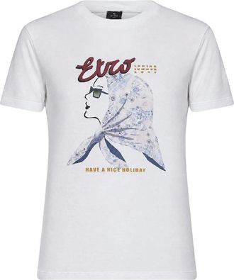 Etro Graphic T-Shirt - Dames - Tops - Wit - Maat: L Katoen