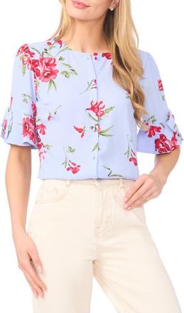 CeCe by Cynthia Steffe Floral Bow Sleeve Button-Up Top in Windsurfer at Nordstrom, Size X-Small
