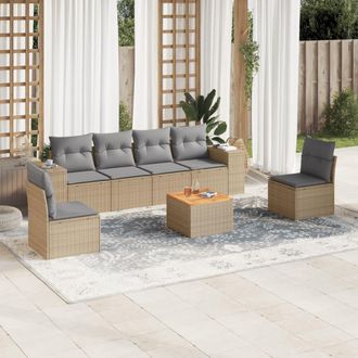 vidaXL Vidaxl - Set Sof&aacute;s De Jard&iacute;n 7 Piezas Y Cojines Rat&aacute;n Sint&eacute;tico Beige