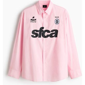 H&M Relaxed Fit Printed Cotton Poplin Shirt in Pink/sfca at Nordstrom, Size Xx-Large