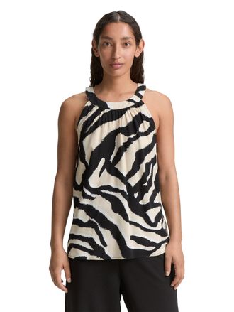 Tom Tailor Blusentop TOM TAILOR, Damen, Gr. 42, beige (abstract beige zebra), Obermaterial: 100% Viskose, regular fit taillenbedeckt, Neckholder, Blusen Blusento