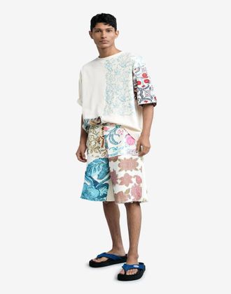 Desigual T-shirt bianca con motivo patchwork-Bianco