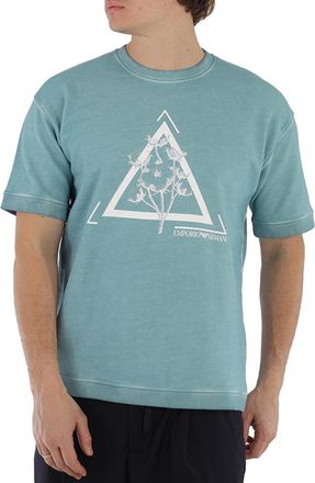 Emporio Armani Blue Graphic Print Jersey Fleece T-shirt, Size Small