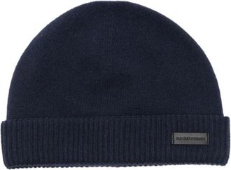 Emporio Armani Blauwe Kasjmier Gebreide Hoed - Heren - Hoeden - Blauw - M - Kasjmier - Accessoires