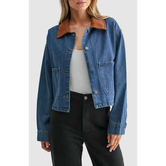 All in Favor Contrast Collar Denim Jacket at Nordstrom, Size X-Large