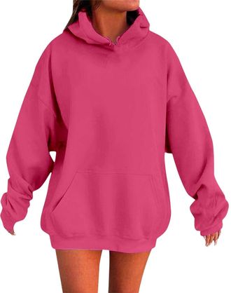 Generic Womens Oversized Hoodies Pullover Long Sleeve Solid Color Sweatshirt for Autumn Winter Ladies Casual Loose Fit Hoodie Sweatshirt Plus Size Long Pullov