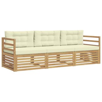 vidaXL Conjunto De Sof&aacute;s De Exterior 3 Pcs Blanco Y Crema Poli&eacute;ster Vidaxl