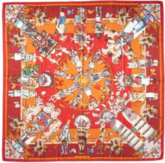 Herm&egrave;s Pre-owned 140 Sjaal Kachinas - Dames - Vintage Accessoires - Veelkleurig - ONE Size - Kasjmier - Vintage