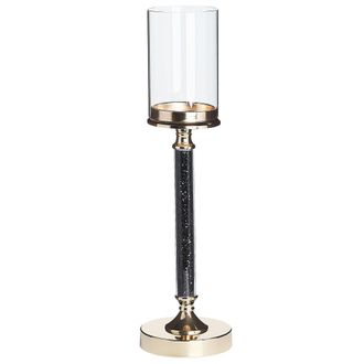 Beliani Portavelas De Metal Dorado Negro Pantalla De Cristal 48 Cm Centro De Mesa Decoraci&oacute;n Glamour Abbeville