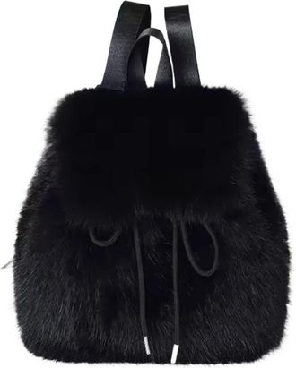 Generic Womens Plush Bags Women Faux Fur Backpack Soft Plush Large Capacity Shoulder Bag With Drawstring Flap Magnetic Closure For Daily Casual Use(Black)