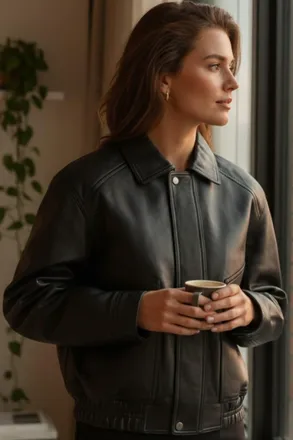 Infinity Leather Womens Black Leather Biker Blouson Bomber Oversized Jacket - Moon