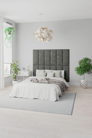 Aspire Home Accents EasyMount Wall Mounted Upholstered Panels, Modular DIY Headboard in Kimiyo Linen Fabric (Pack of 8) in Silver