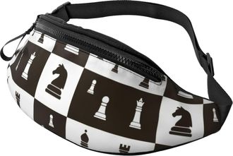 Generic Black White Chess Pattern Chest Bag Waist Pack Fashion Crossbody For Walking Jogging Running 14X35Cm