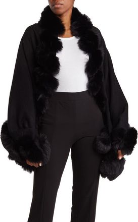 La Fiorentina Faux Fur Trimmed Wrap in Black at Nordstrom Rack