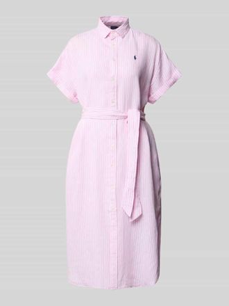 Polo Ralph Lauren Hemdblusenkleid aus Leinen mit Bindeg&uuml;rtel in Pink, Gr&ouml;&szlig;e 42