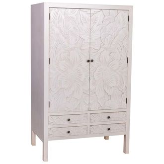 Wanderlust Deco Armario de madera de 4 cajones y 2 puertas 100x45x160
