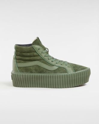 Vans Unisex Sk8-Hi Reissue 38 Platform Sneakers - Dark Green Leather - Size UK 7.5