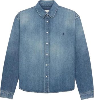 Saint Laurent Cassandre Shirt - Heren - Spijkeroverhemden - Blauw - M - Katoen - Overhemden