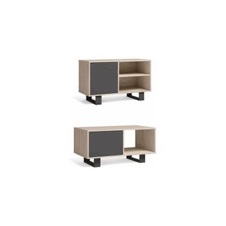 Skraut Home Skraut Home - Set Wind, Conjunto De Muebles De Sal&oacute;n/comedor Compuesto Por 1mueble Tv100 Y 1 Mesa De Centro, Color Roble/gris, Patas Negras, Mueble Au