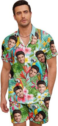 Generic Custom Hawaiian Shirt Face for Men Personalized Funny Button Down Hawaiian Shirts Photo Tropical Beach Shirts