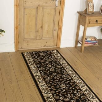 Runrug Hallway Carpet Runner Rug - Soft & Comfy, 9mm - Traditional in Black | Size: 70 cm x 390 cm