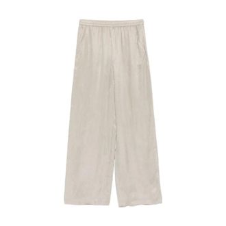 Emporio Armani Wide Trousers, female, Gray, Size: 2XS Elasticated-Waist Trousers in Flowing Washed Lyocell