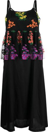 Comme Des Garçons Tulle-Embroidered taffeta slip dress - women - Polyester/Cupro - M - Black