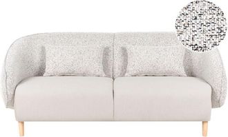 Beliani Sof&aacute; De 3 Plazas Con Dise&ntilde;o Curvo Moderno Art D&eacute;co Tejido De Poli&eacute;ster Dos Telas Tejido Doble Beige Claro Umea