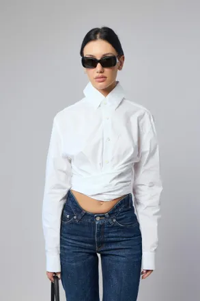 Jean Paul Gaultier Wrapped Fly Away Collar Cropped Shirt