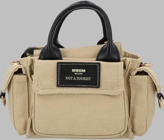 Msgm Girls Clutch Bag With Handles Beige Cotton