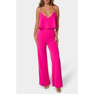 Bebe Ruffle Overlay Wide Leg Jumpsuit in Fuchsia at Nordstrom Rack, Size X-Small