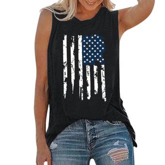 Generic Women Casual Sleeveless Tank Tops 2025 Vest Womens Round Neck Sleeveless Day Flag Pattern Printed Tank Top Spring Tank Tops for Women 2025 Vest (Black