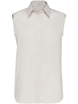 Brunello Cucinelli plain sleeveless shirt - women - Cotton/Polyamide/Elastane - M - White
